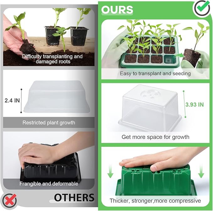 Lunies 6 Packs Seed Starter Tray with Grow Light, Indoor Greenhouse Seeding Starter Trays for Planting, Base Gardening Plant Germination Kit, Seed Starter Kit with Humidity Domes, (12 Cells per Tray)-BloomoryGarden