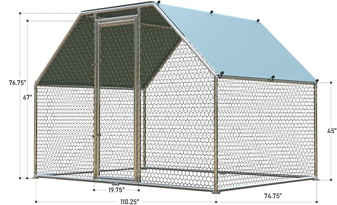1.26’’ Large Metal Chicken Coop Walk in, Chicken Pen for Chickens, Outdoor Chicken Runs Coops Dog Kennel, Flat Roofed Chicken Runs for Yard with Anti-Ultraviolet Cover (9.2’L x6.2’W x6.4’H)-BloomoryGarden