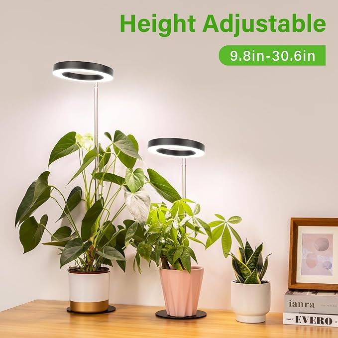 LORDEM Grow Light, LED Plant Light for Indoor Plants Growing, Full Spectrum Desk Growth Lamp with Automatic Timer for 4H/8H/12H, 4 Dimmable Levels, Height Adjustable 9.8"-30.6", Black-BloomoryGarden