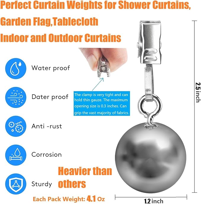 10 Pack Heavy Duty Curtain Weights, Heavy Weights for Outdoor Curtains of Pergola Patio Gazebo Cabana, Stainless Steel Weight Clip Down Curtain, Garden Flag, Shower Curtain, Tablecloth-BloomoryGarden