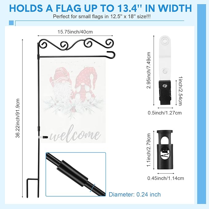 10 Pack Garden Flag Stand with Flag Stoppers and Clips, Black Powder Coated Weather Proof Garden Flag Pole Holder for Outdoor Garden Flag (Stylish Style, 15.75 x 36.22 Inch)-BloomoryGarden