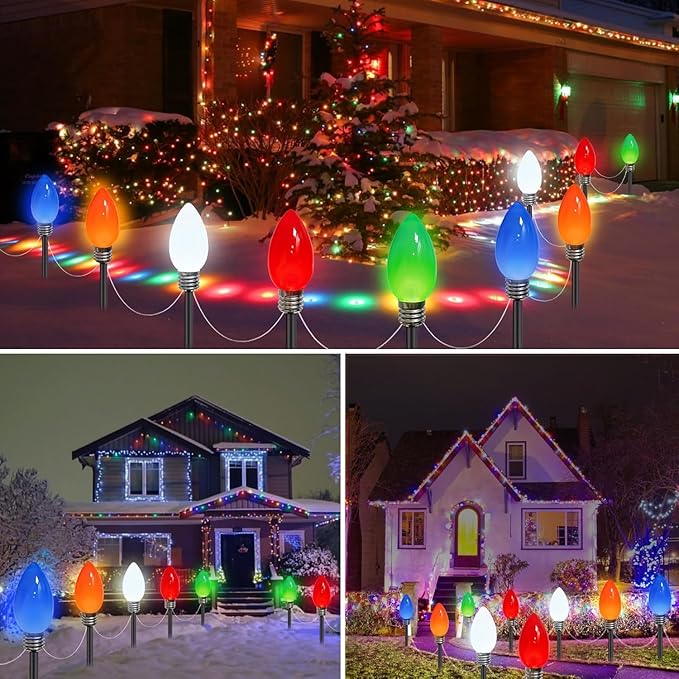 10-Pack Jumbo C9 Solar Christmas Lights, Upgraded LED Outdoor Christmas Decoration, Larger Muticolor Bulbs Solar Lights Outdoor Waterproof for Outside Path Garden Holiday Yard Patio Decor (Multicolor)-BloomoryGarden