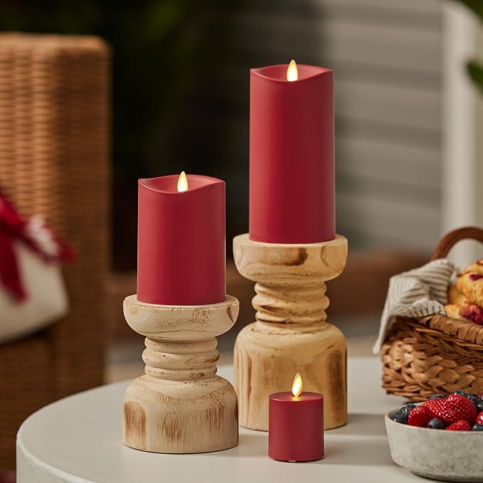 Luminara Outdoor Votive Flameless LED Candle, Cherry Red 2" x 3.2", Moving Flame Battery Operated Timer Remote Ready IPX4 Matte Plastic Finish-BloomoryGarden
