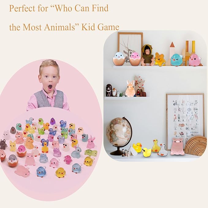 Luminous Mini Resin Animals 50 Pcs Tiny Animals to Hide Around The Office Home Mini Ducks Tiny Frogs Small Birds Glow in The Dark for Crafts Fairy Garden Accessories-BloomoryGarden