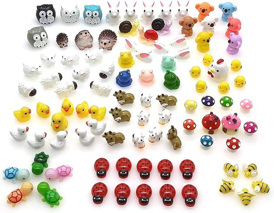 100 Pcs Mini Resin Animals Figures, Mixed Tiny Plastic Animals Figurines to Hide Miniature Fairy Garden Decorations Accessories-BloomoryGarden