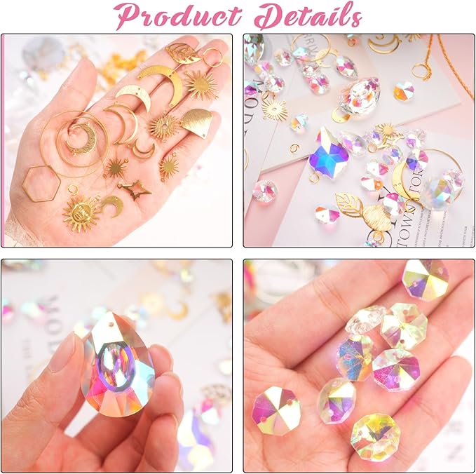 ilclviz DIY Suncatcher Making Kits for Adults 200PCS DIY Crystal Suncatcher Kit Sun Catchers Prism Supplies, DIY Gifts for Mom(Gold)-BloomoryGarden
