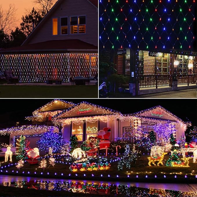 LYHOPE 12ft x 5ft 360 LED Christmas Net Lights, 8 Modes Low Voltage Mesh Christmas Decoration Lights for Xmas Trees, Bushes, Wall, Wedding, Garden, Outdoor, Indoor Decor (Multi-Color)-BloomoryGarden