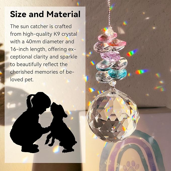 Loss of Dog Sympathy Gift - Dog Memorial Suncatcher, Pet Loss Crystals Prisms Rainbow Maker, Rainbow Bridge Dog Memorial Gifts, Passing Away Remembrance Sun Catcher, Pet Loss Bereavement Gift Idea-BloomoryGarden