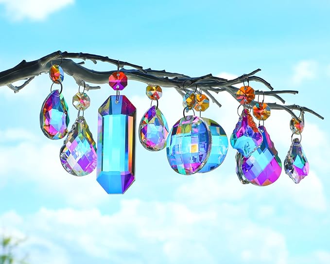 15pcs Colorful Crystal Suncatcher Hanging Chandelier Prisms Pendant with Crystal Octagon Bead Decor for Home Garden Wedding DIY Ornament-BloomoryGarden