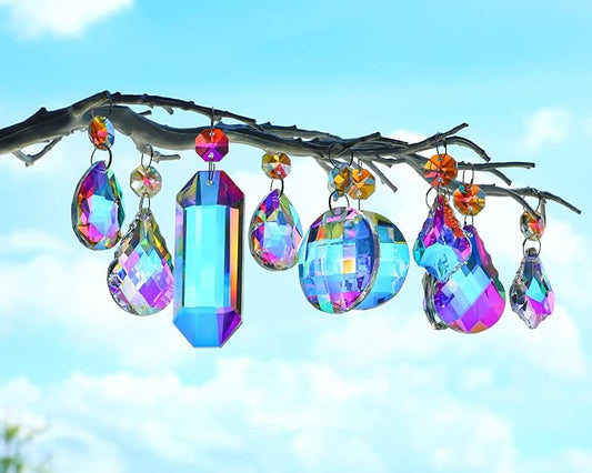 15pcs Colorful Crystal Suncatcher Hanging Chandelier Prisms Pendant with Crystal Octagon Bead Decor for Home Garden Wedding DIY Ornament-BloomoryGarden