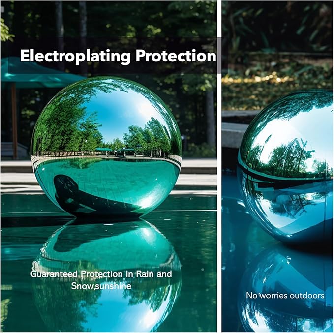 10 Inch Stainless Steel Gazing Globe,v2croft Hollow Ball Mirrored Surface Polished Shiny Sphere,Garden Stainless Steel Gazing Ball for Outdoor Lawn Pond Yard Ornament(Light Blue)-BloomoryGarden