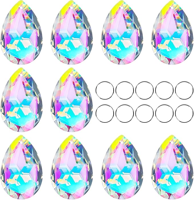 10pcs 50mm Chandelier Crystal Prisms Pendants,Colorful Bauhinia Ornament Chandelier Parts,Suncatcher Hanging Crystals for Lamp Window Christmas Tree Decoration-BloomoryGarden