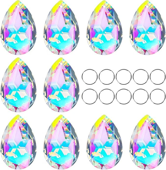 10pcs 50mm Chandelier Crystal Prisms Pendants,Colorful Bauhinia Ornament Chandelier Parts,Suncatcher Hanging Crystals for Lamp Window Christmas Tree Decoration-BloomoryGarden