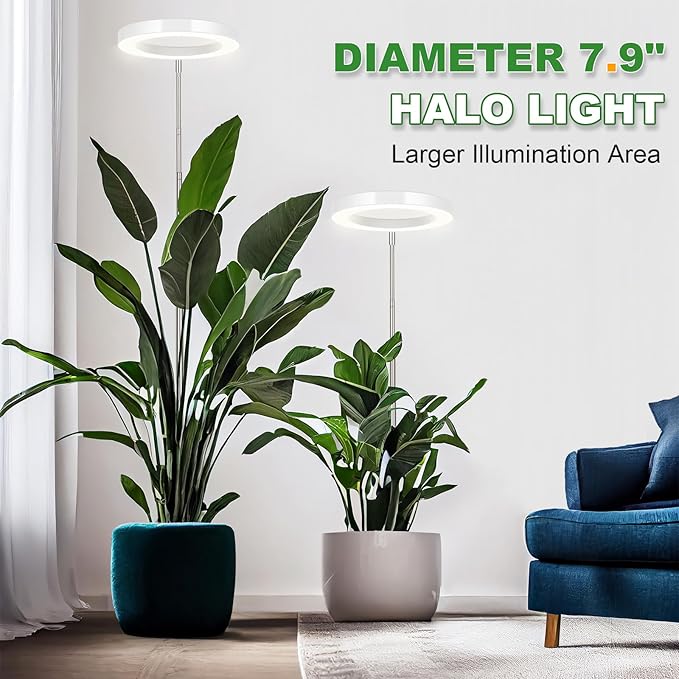 LORDEM Grow Light for Indoor Plants, 7.9" Full Spectrum LED Plant Grow Light, Height Adjustable Growing Lamp with Auto Timer 4H/8H/12H, 6 Dimmable Levels, Ideal for Indoor Large Tall Plants, 2 Packs-BloomoryGarden
