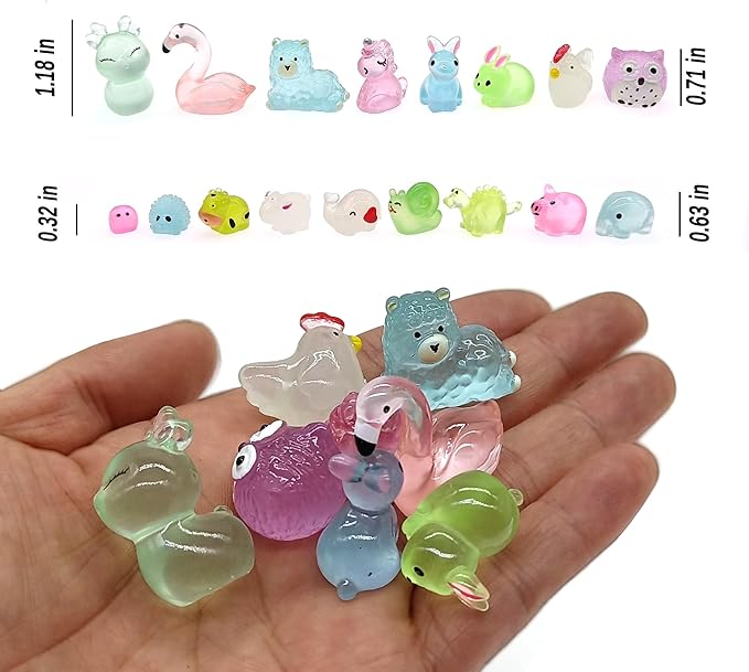 Luminous Woodland Mini Resin Animals Figures 100 Pcs Glow in The Dark Tiny Plastic Animals Small Little Miniature Animals Figurines for Hiding Miniature Fairy Garden Accessories-BloomoryGarden
