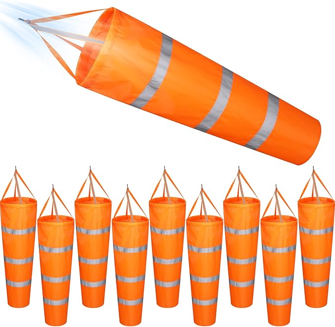10 Pcs Airport Windsocks 40 Inch Outdoor Hanging Heavy Duty Wind Direction Measurement Wind Sock Windsocks with Reflective Belt for Outdoors Airport Farm Park (Orange)-BloomoryGarden