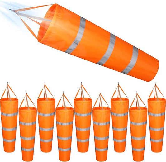 10 Pcs Airport Windsocks 40 Inch Outdoor Hanging Heavy Duty Wind Direction Measurement Wind Sock Windsocks with Reflective Belt for Outdoors Airport Farm Park (Orange)-BloomoryGarden