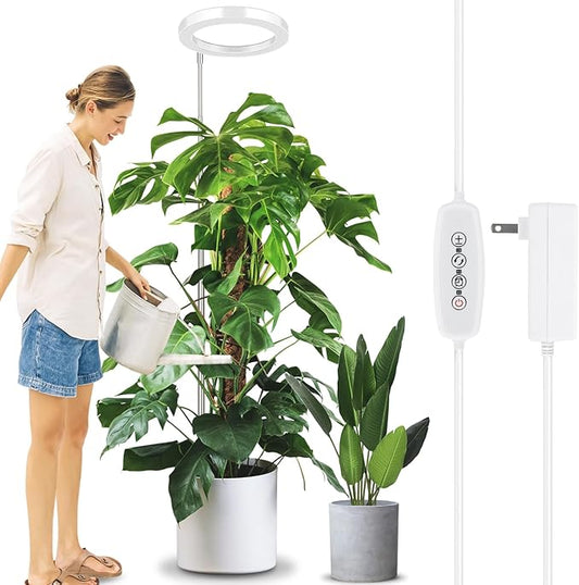 LORDEM 10" Grow Light for Indoor Plants, Full Spectrum Plant Lamp with160 LEDs, 4H/8H/12H Timer, 10 Dimmable Levels, 3 Spectrum Modes, Height Adjustable 61", Ideal for Growing Large Tall Plants-BloomoryGarden