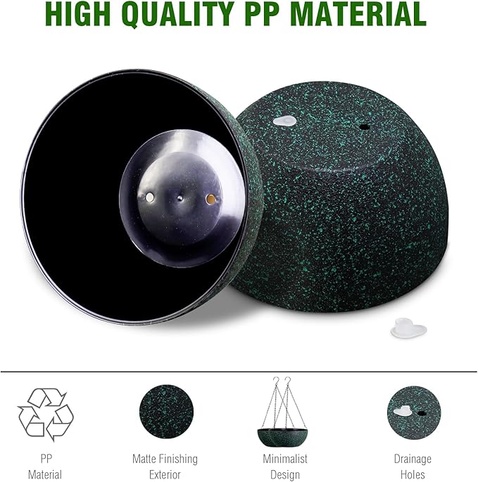 10inch Hanging Planters for Outdoor Indoor Plants with Drainage Holes and Chain, 2 Pack Round Hanging Flower Pots for Garden Home Porch Decor, Black with Green Speckles-BloomoryGarden