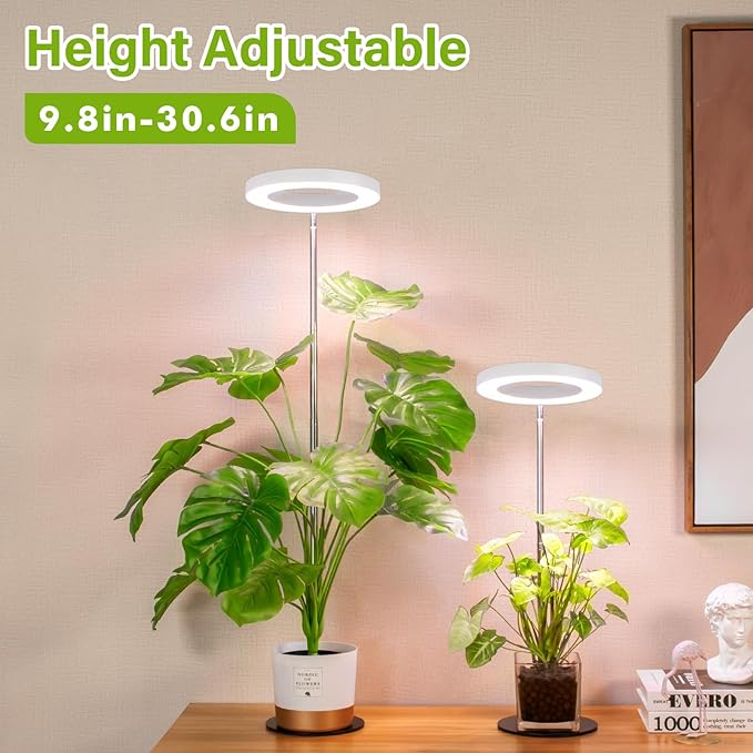LORDEM Grow Light, LED Plant Light for Indoor Plants Growing, Full Spectrum Desk Growth Lamp with Automatic Timer for 4H/8H/12H, 4 Dimmable Levels, Height Adjustable 9.8"-30.6", Pack of 2-BloomoryGarden