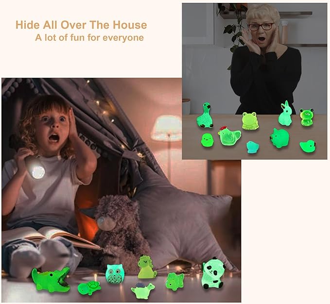 Luminous Tiny Resin Animals 300 Pcs Mini Animals Bulk Mini Resin Ducks Owls Tiny Frogs Pandas Small Rabbits Glow in The Dark for Miniature Garden Accessories Micro Landscape Aquarium Potted Decoration-BloomoryGarden