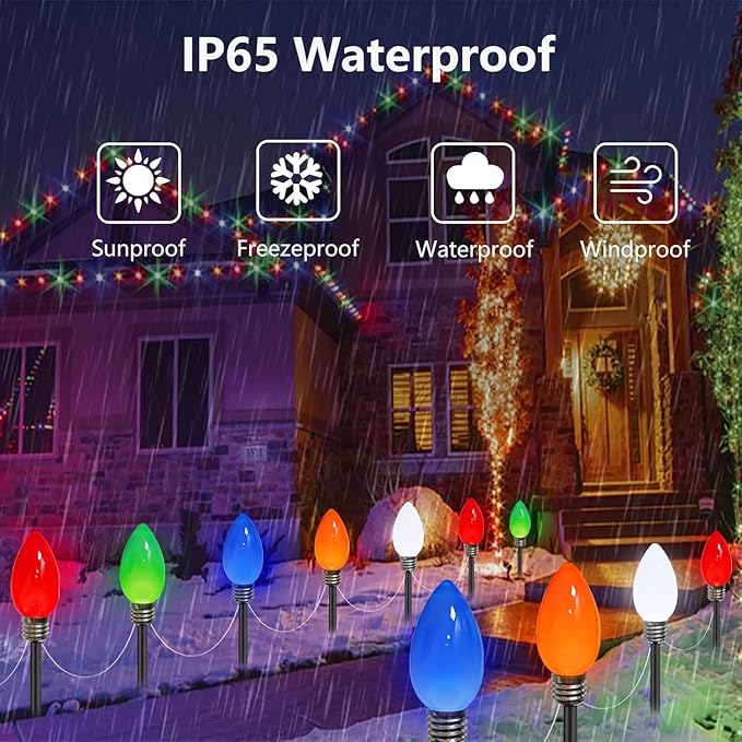 10-Pack Jumbo C9 Solar Christmas Lights, Upgraded LED Outdoor Christmas Decoration, Larger Muticolor Bulbs Solar Lights Outdoor Waterproof for Outside Path Garden Holiday Yard Patio Decor (Multicolor)-BloomoryGarden