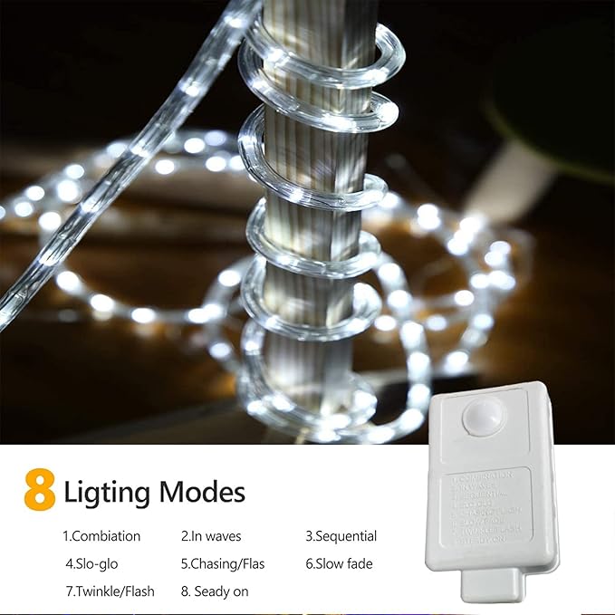 100ft LED Rope Lights Outdoor, 720 LED Connectable and Flexible Tube Lights with 8 Modes, Waterproof LED Rope Lighting for Garden, Patio, Pool, Bedroom, Party, Indoor Outdoor Decoration (White)-BloomoryGarden