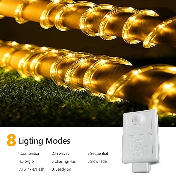 100ft LED Rope Lights Outdoor, 720 LED Connectable and Flexible Tube Lights with 8 Modes, Waterproof LED Rope Lighting for Garden, Patio, Pool, Bedroom, Party, Indoor Outdoor Decoration (Warm White)-BloomoryGarden