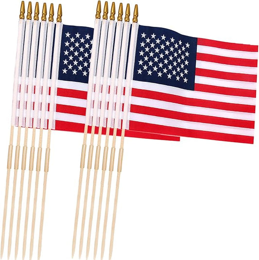 12 Pcs 12x18 Inch American Flags on Stick, American Flags for Outside, USA Stick Flag with Handheld and Grounded Multi-Purpose Flagpole, Memorial Day Decorations, 4th of July, Veterans Day, Patriotic Decorations-BloomoryGarden