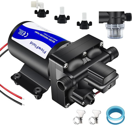 12V DC Water Pressure Booster Pump for RV,70PSI 5GPM Washdown Fresh Self Priming Diaphragm Pump for Boats with Filter,4-Chamner Transfer On Demand Pump for Marine Yacht Caravan Garden Hose-BloomoryGarden