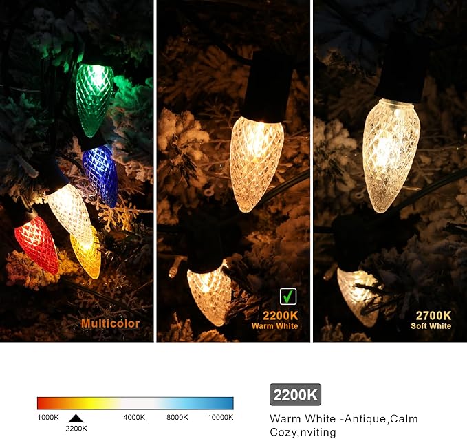 100Pack C9 Christmas LED Light Bulbs, Strawberry Replacement Bulb 2200K Warm White Shatterproof & Waterproof Outdoor String Light Bulbs, E17 Candelabra Base Edison Bulbs for Holiday Decoration-BloomoryGarden