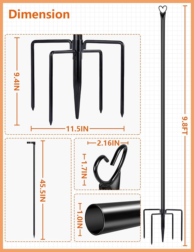 LOPANNY String Light Poles - 2 Pack 9.8 FT for Outside Hanging - Backyard, Garden, Patio, Deck Lighting Stand for Outdoor Parties, Wedding-BloomoryGarden