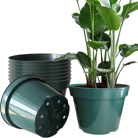 10 Pack Plastic Planter Pots, 10 Inch Thick Plant Pots with Multiple Drainage Holes, Pots for Plants Such as Herbs Strawberry and Flowers, Green Growing Planters for Outdoor Plants or Indoor (Green)-BloomoryGarden