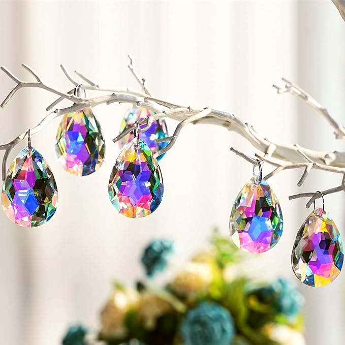 10pcs 50mm Chandelier Crystal Prisms Pendants,Colorful Bauhinia Ornament Chandelier Parts,Suncatcher Hanging Crystals for Lamp Window Christmas Tree Decoration-BloomoryGarden