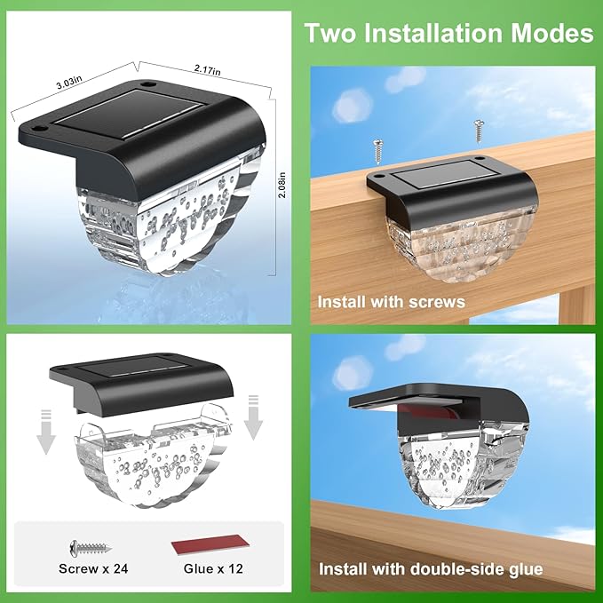 12 Pack Solar Deck Lights Outdoor, Solar Step Lights Waterproof for Outside, Yard, Patio, Garden, Pool, Railing, Stairs, Fence (Warm White)-BloomoryGarden