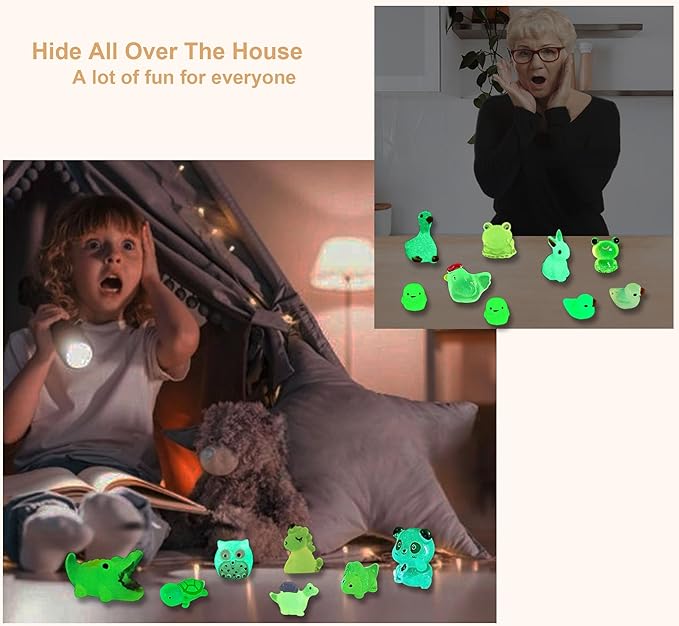 Luminous Mini Resin Animals 250Pcs Tiny Animals Bulk Glow in The Dark Mini Ducks Owls Frogs Pandas Rabbits Mushrooms for Miniature Garden Micro Landscape Aquarium Potted Decoration-BloomoryGarden