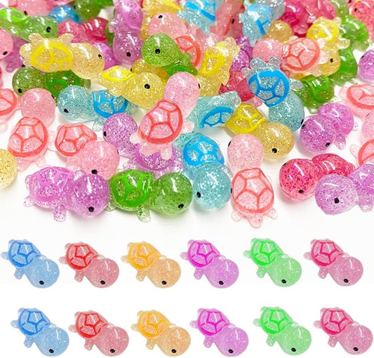 120PCS Glitter Mini Resin Turtles Sea Turtles Figurines Glow in The Dark, Cute Tiny Turtles Bulk for Cake Toppers Ocean Animal Theme Party Decor Garden Micro Landscape DIY (6 Colors)-BloomoryGarden