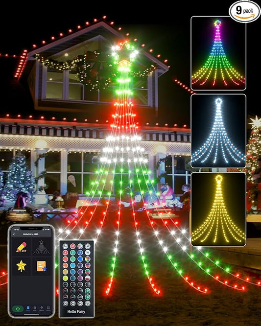 16.5FT Outdoor Christmas Decorations Tree Lights for Yard, Dynamic Star String Lights Waterfall App Control Color Changing Music Timer, Christams Lights Plug in 245 LEDs for Outside Xmas Home Decor-BloomoryGarden