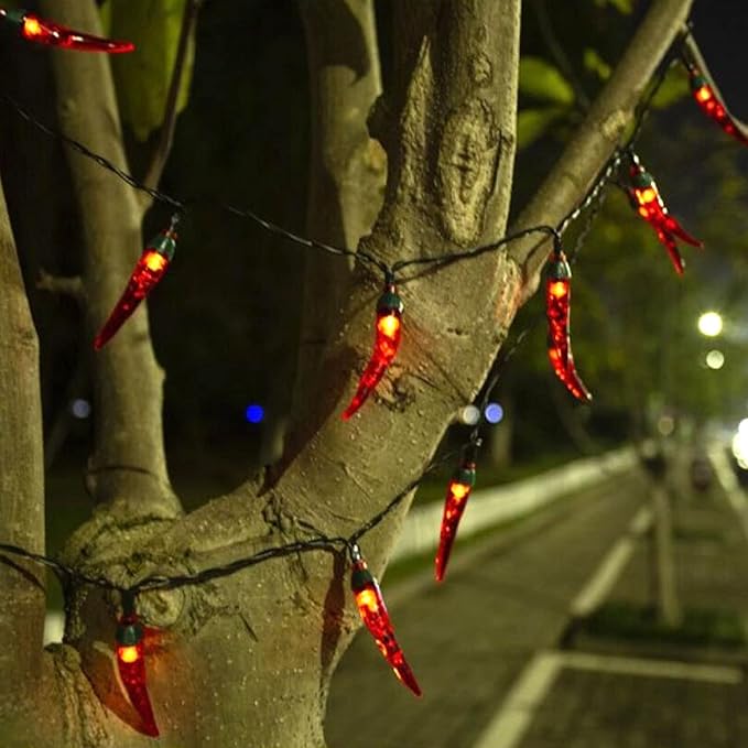 100 LED Chili Shape Fairy String Lights, Solar Operated, Red, 10m Length, Outdoor Use, Wedding, Christmas Decoration-BloomoryGarden