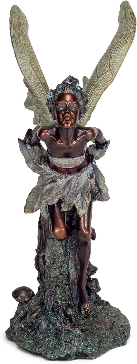Lovely Kissing Fairy Bronze Tone 19.75 Inches Polyresin Outdoor Garden Statue-BloomoryGarden
