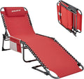 #WEJOY Outdoor Folding Chaise Lounge Chair for Outside, Patio, Beach, Poolside, Sunbathing, Adjustable 5-Position Reclining Chairs, Heavy Duty Camping Cot with Shoulder Strap and Pillow, Red-BloomoryGarden