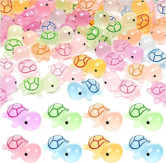 102PCS Luminous Mini Resin Turtles Sea Turtles Figurines Glow in The Dark, Cute Tiny Turtles Bulk for Cake Toppers Ocean Animal Theme Decor Garden Micro Landscape DIY Hidden Game (6 Colors)-BloomoryGarden