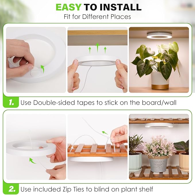LORDEM 6.3” Ceiling Grow Lamp for Indoor Plants, 216 LEDs Full Spectrum Halo Plant Light, Under Cabinet Grow Lights with 4/8/12H Auto Timer, 3 Switch Modes, 4 Dimmable Brightness Levels, Tri Head-BloomoryGarden