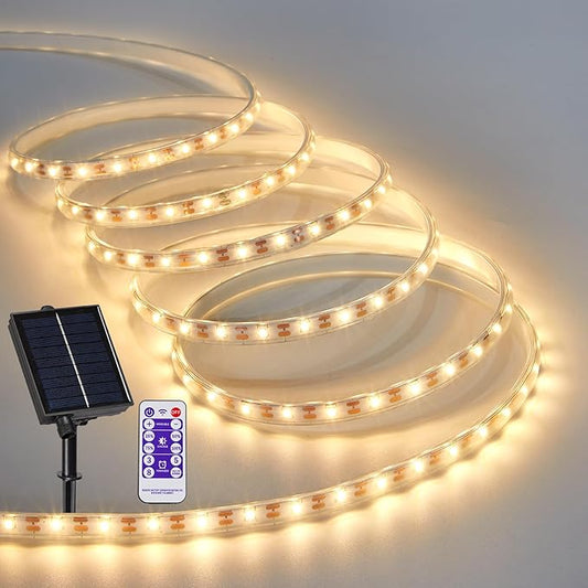 LUHLEE Solar LED Strip Lights,2023 Upgrade Outdoor Rope Lights 8 Lighting Modes,IP65 Waterproof String Lights for Patio Yard Deck Porch Balcony Garden (Warm White, 9.84 ft)-BloomoryGarden