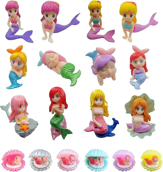 18 Pcs Miniature Mermaid Figurines,Mini Mermaid and Mini Sleeping Mermaid in Shell for Cake Decoration Home Terrarium Decoration DIY Crafts-BloomoryGarden