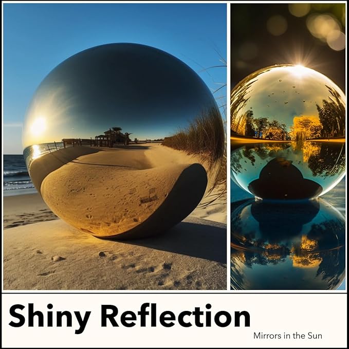 10 Inch Stainless Steel Gazing Globe,v2croft Hollow Ball Mirrored Surface Polished Shiny Sphere,Garden Stainless Steel Gazing Ball for Outdoor Lawn Pond Yard Ornament(Gold)-BloomoryGarden