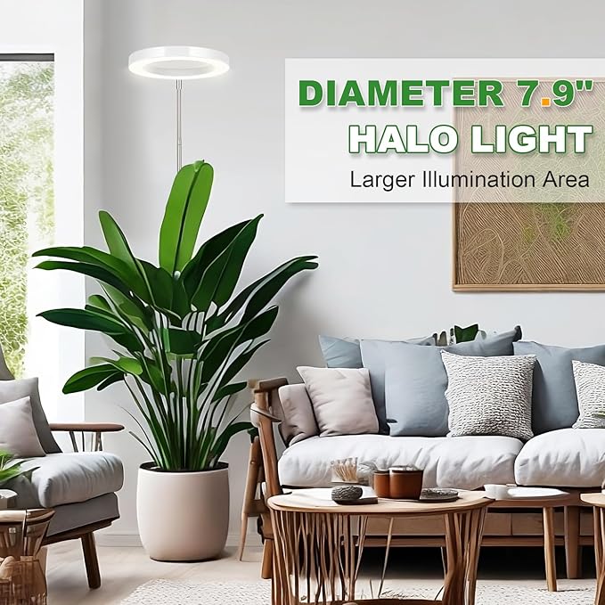 LORDEM Grow Light for Indoor Plants, 7.9" Full Spectrum LED Plant Grow Light, Height Adjustable Growing Lamp with Auto Timer 4H/8H/12H, 6 Dimmable Levels, Ideal for Indoor Large Tall Plants Growth-BloomoryGarden