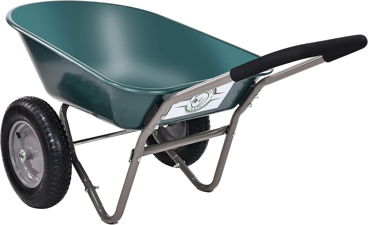 Wheelbarrow Garden Cart, Heavy Duty Home Utility, Dual-Wheel Home Garden Yard Utility Wheelbarrow Cart with Built-in Stand, Green-BloomoryGarden