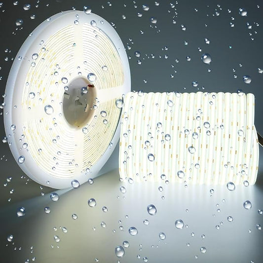 15M/49.2ft 24V COB LED Strip Light Waterproof IP65 Cool White 6000K Uniform Glow 5760LEDs CRI 93+ Flexible LED Tape Lights for DIY Cabinet Bedroom Kitchen Home Decor(No Power Supply)-BloomoryGarden