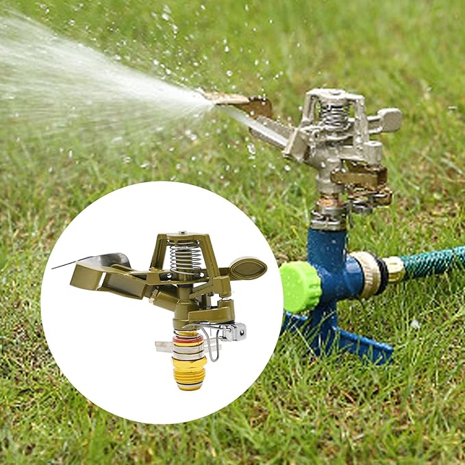 1/2 Inch Brass Impact Sprinkler with Nozzles Adjustable 0-360 Degree Coverage Pattern Heavy Duty Lawn Sprinkler Head for Yard Lawn Grass Patio Garden Irrigation (1Pcs)-BloomoryGarden